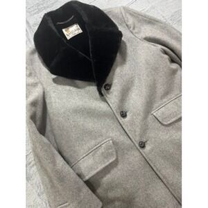 Lakeland Wool Coat Mens 44 Gray Faux Fur Collar Vintage Overcoat USA